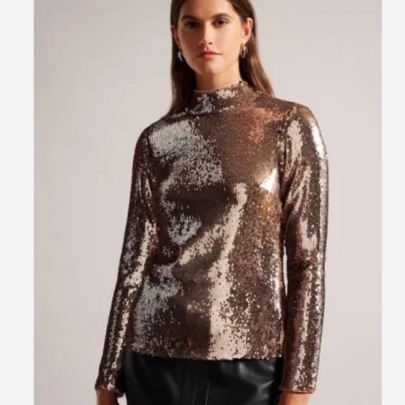 Ted Baker Sequin Blouse in Gold and Silver - Picture 5 of 7
